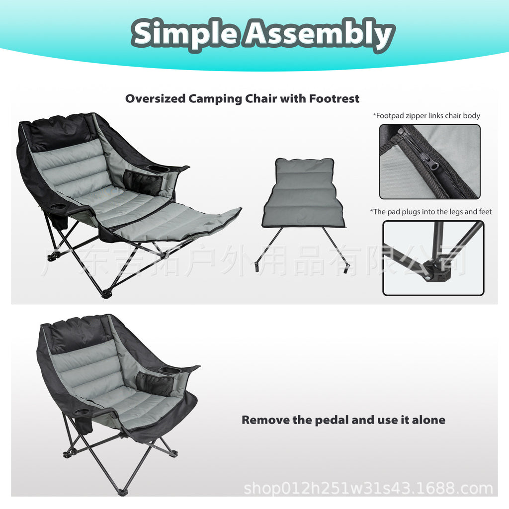Outdoor Folding Chair with Cotton Padding, Moon Chair with Footrest, Portable Camping Leisure Backrest Folding Beach Chair, Thickened