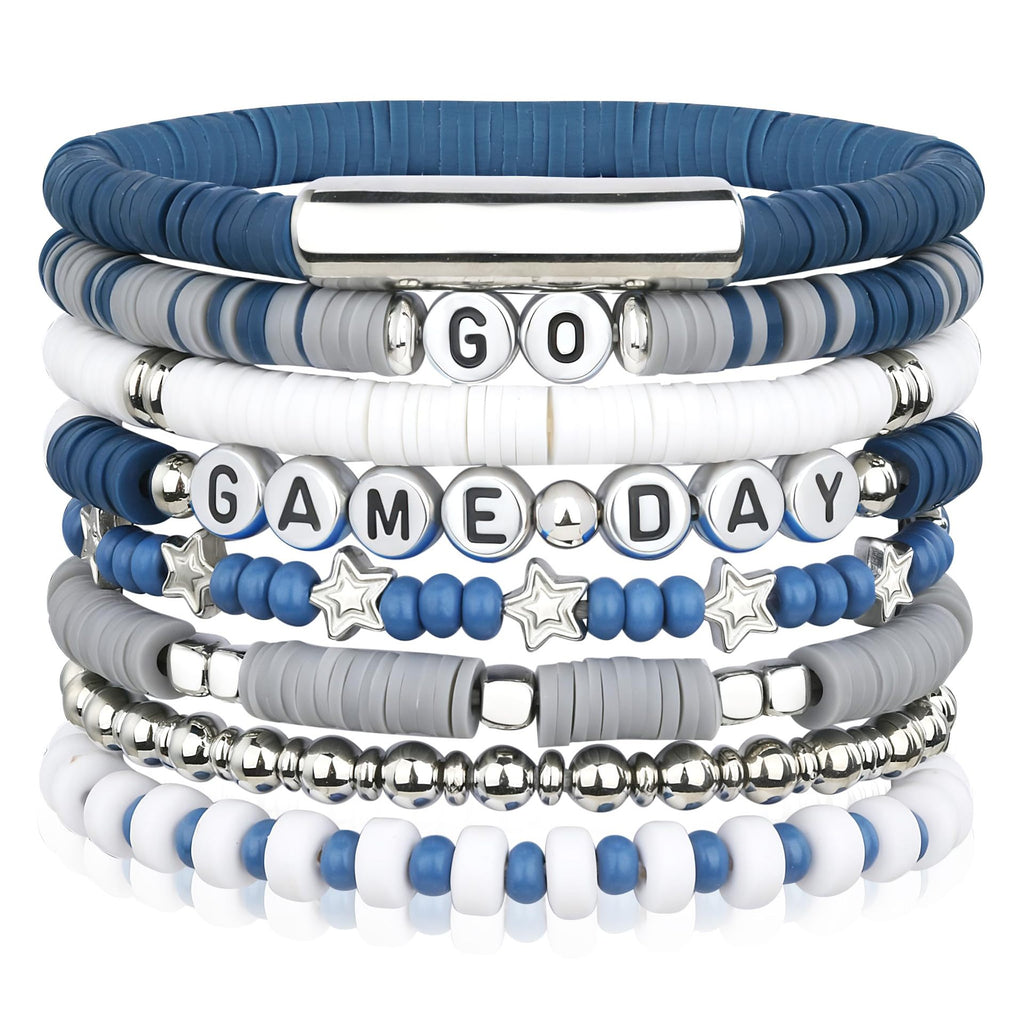 Game Day Soft Clay Bracelet Set Multi-layer Stackable Elastic Bracelet Super Bowl Game Day Football Bracelet