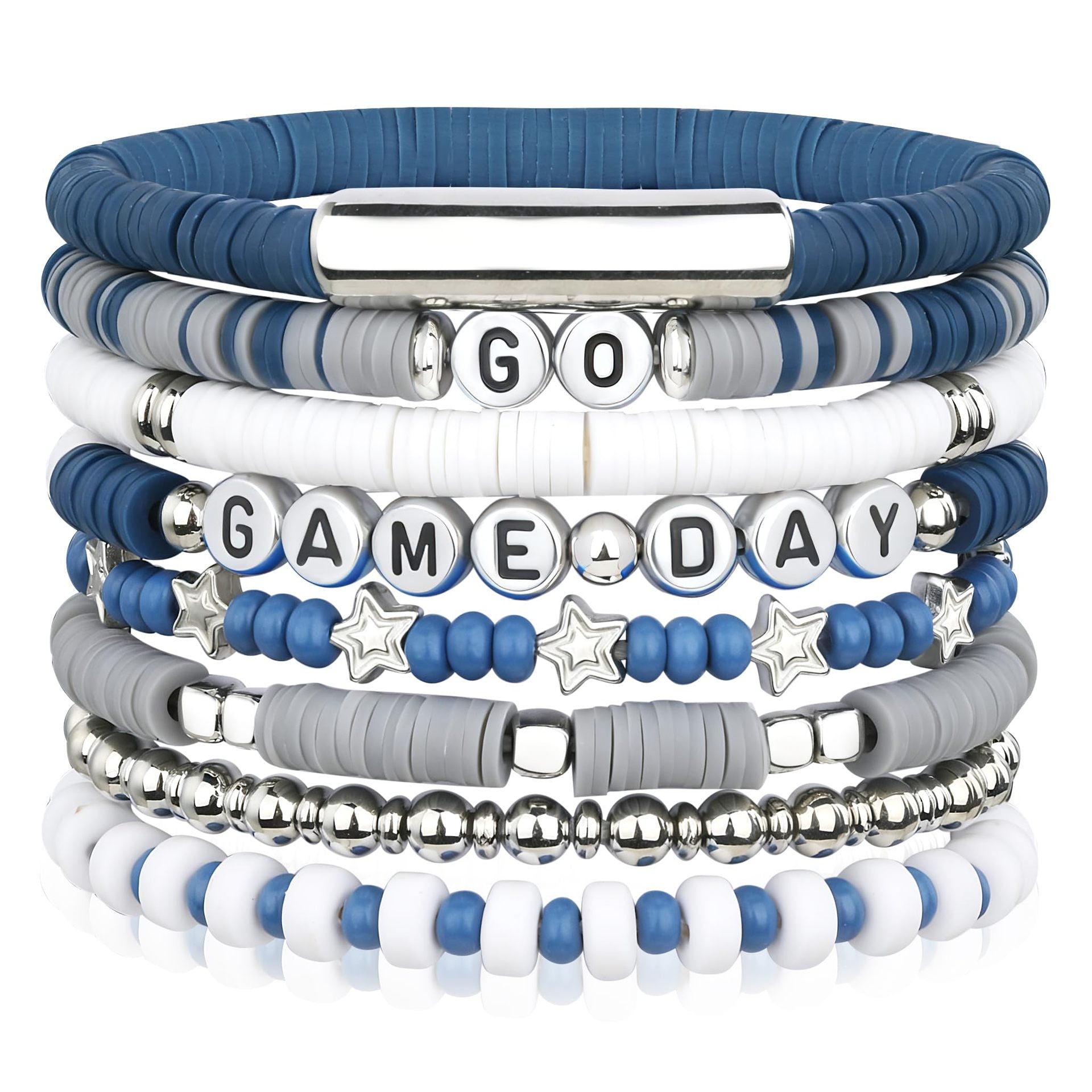 Game Day Soft Clay Bracelet Set Multi-layer Stackable Elastic Bracelet Super Bowl Game Day Football Bracelet