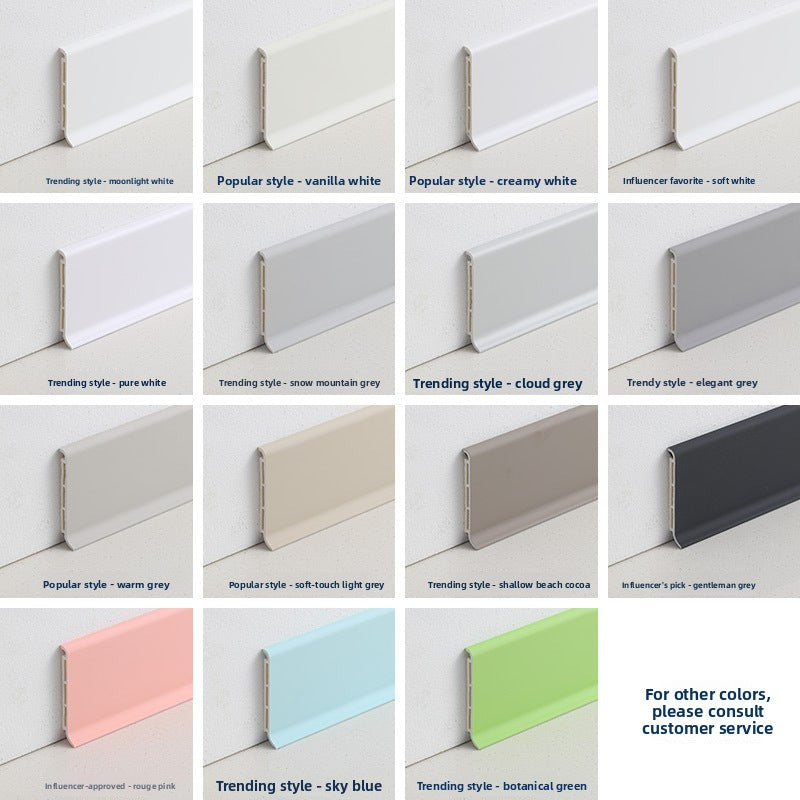 Cream-style stone-plastic baseboard, popular online pvc Snap-in high-polymer skirting board, ultra-narrow flat tile baseboard