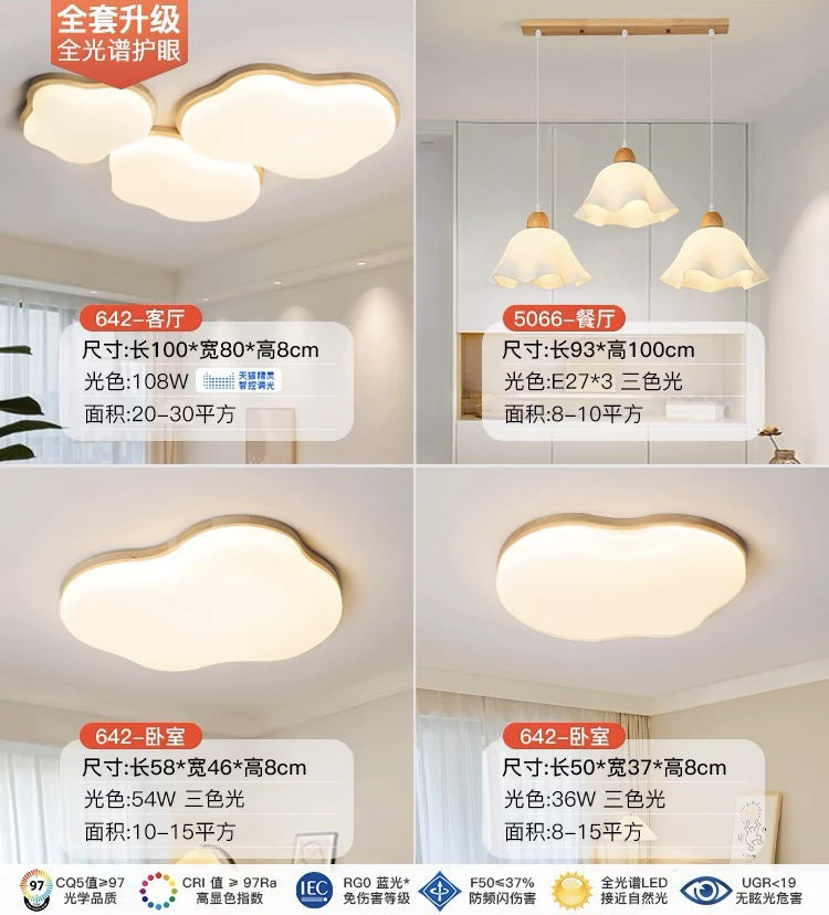 Natural Wood Cream Style Living Room Lamp2025New Stylish Internet Celebrity Cloud Full Spectrum Eye Protection Ceiling Light Zhongshan Lighting