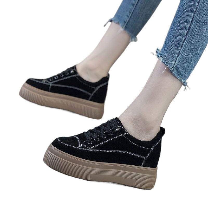 Platform Height Increasing Women's Shoes2025Spring and Autumn New Style Wedge Platform Versatile Student Casual Lazy Shoes