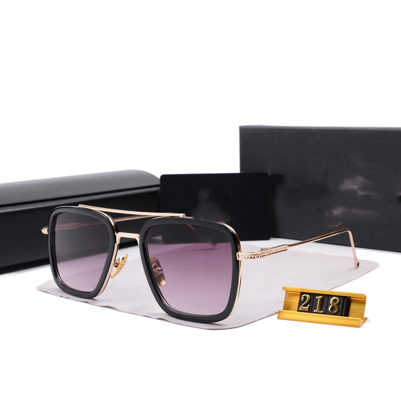 European and American Iron Man Style Sunglasses European and American Fashion Square Frame Sunglasses Men's Retro Metal Double Bridge Color Changing Glasses Frame