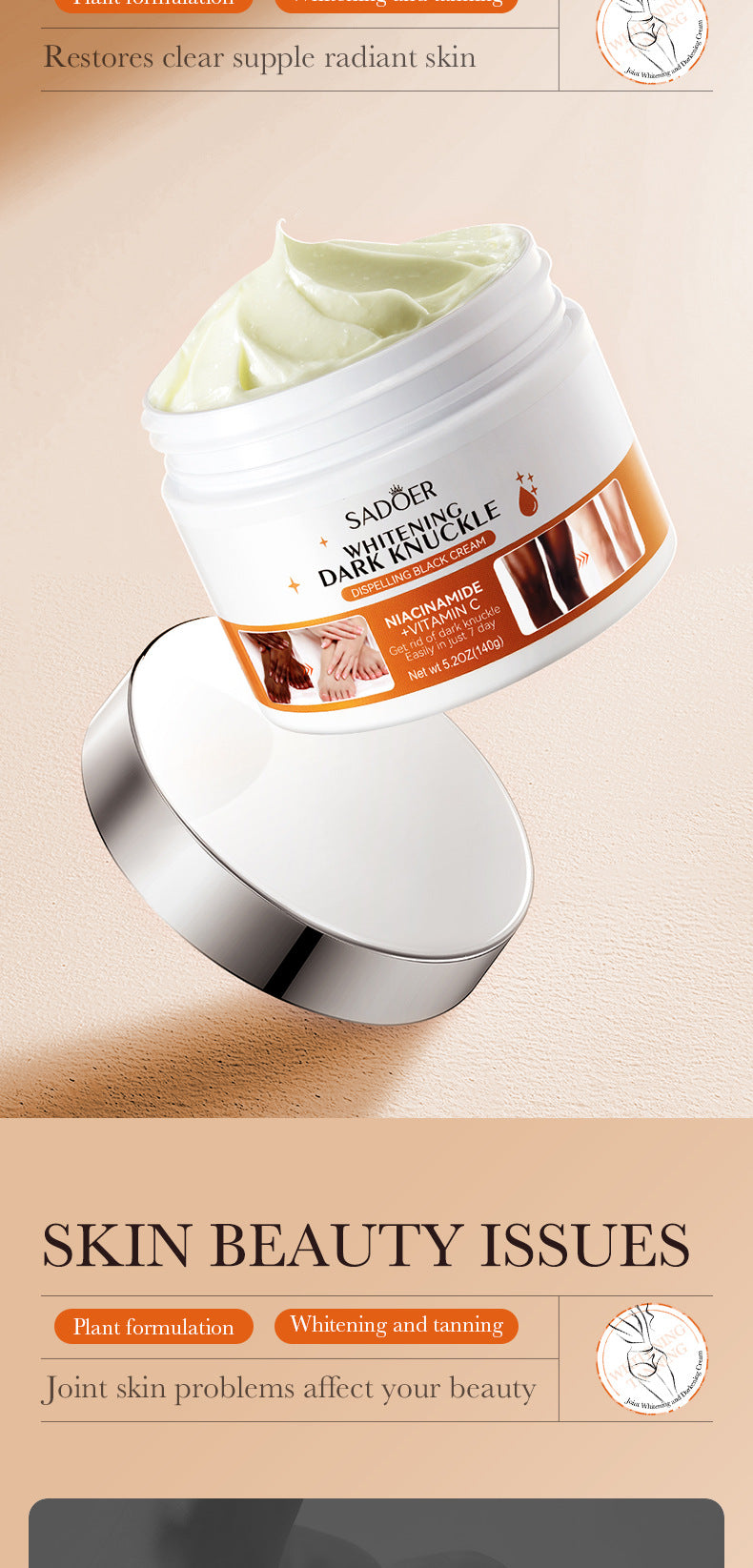 Full English Joint Whitening and Dark Spot Removal Cream140g SADOER Vitamin C Moisturizing Body Lotion  Wholesale