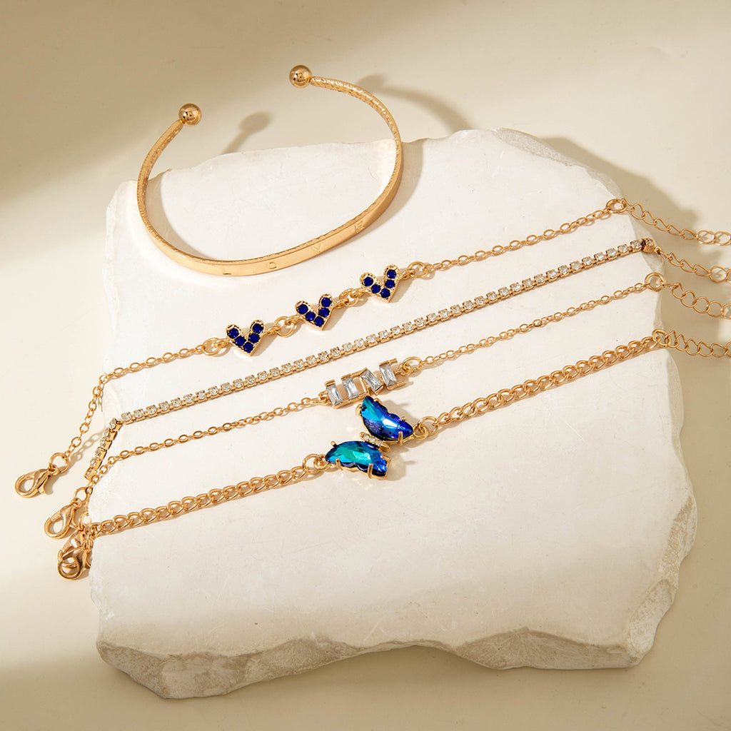 European and American Jewelry High-End Imitation Crystal Butterfly Bracelet Set Fashion Inlaid Diamond Heart Bracelet Wholesale