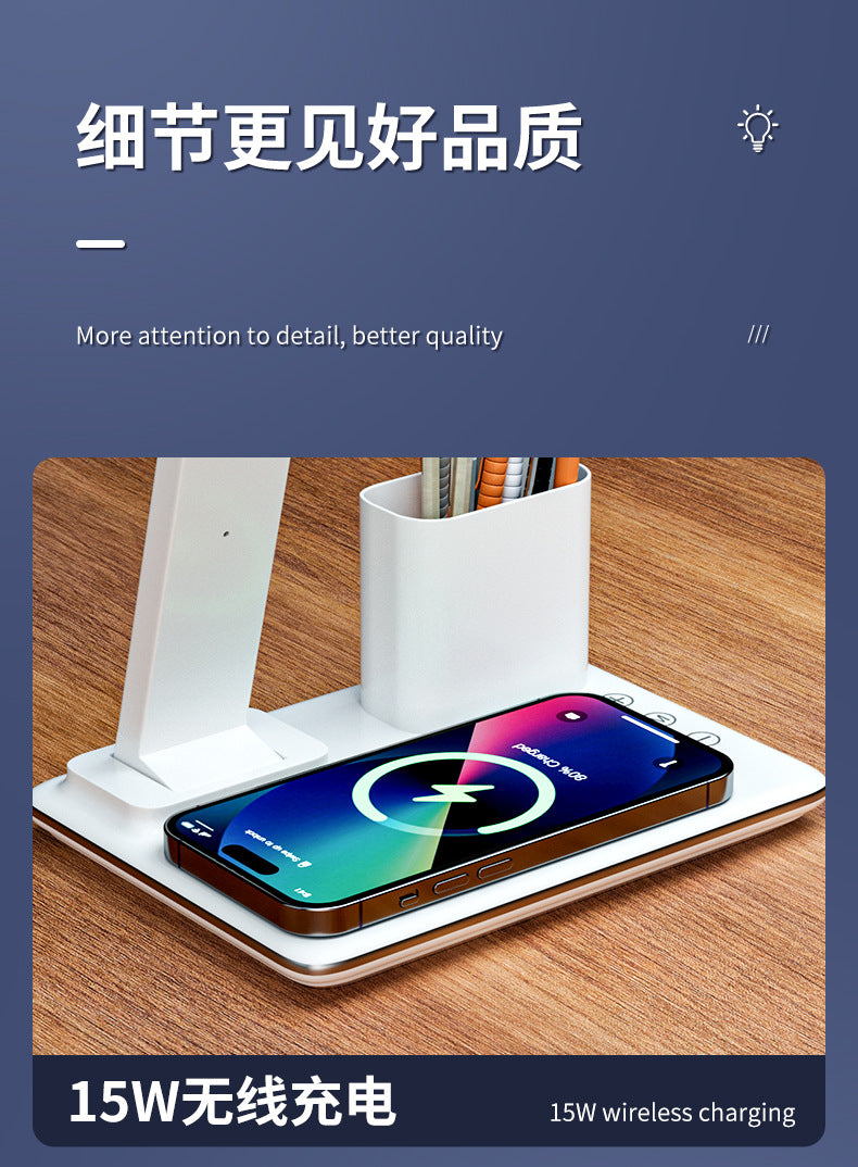 Customized Desk Lamp Business Gift15W Wireless Charging Reading Lamp Student Special Eye Protection Bedroom Dormitory Study Lamp