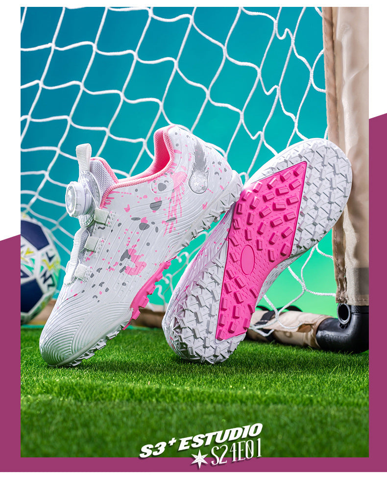 Rotating Button New Children's Soccer Shoes Girls' Spike Training Shoes Girls' Elementary School Sneakers Sports Shoes