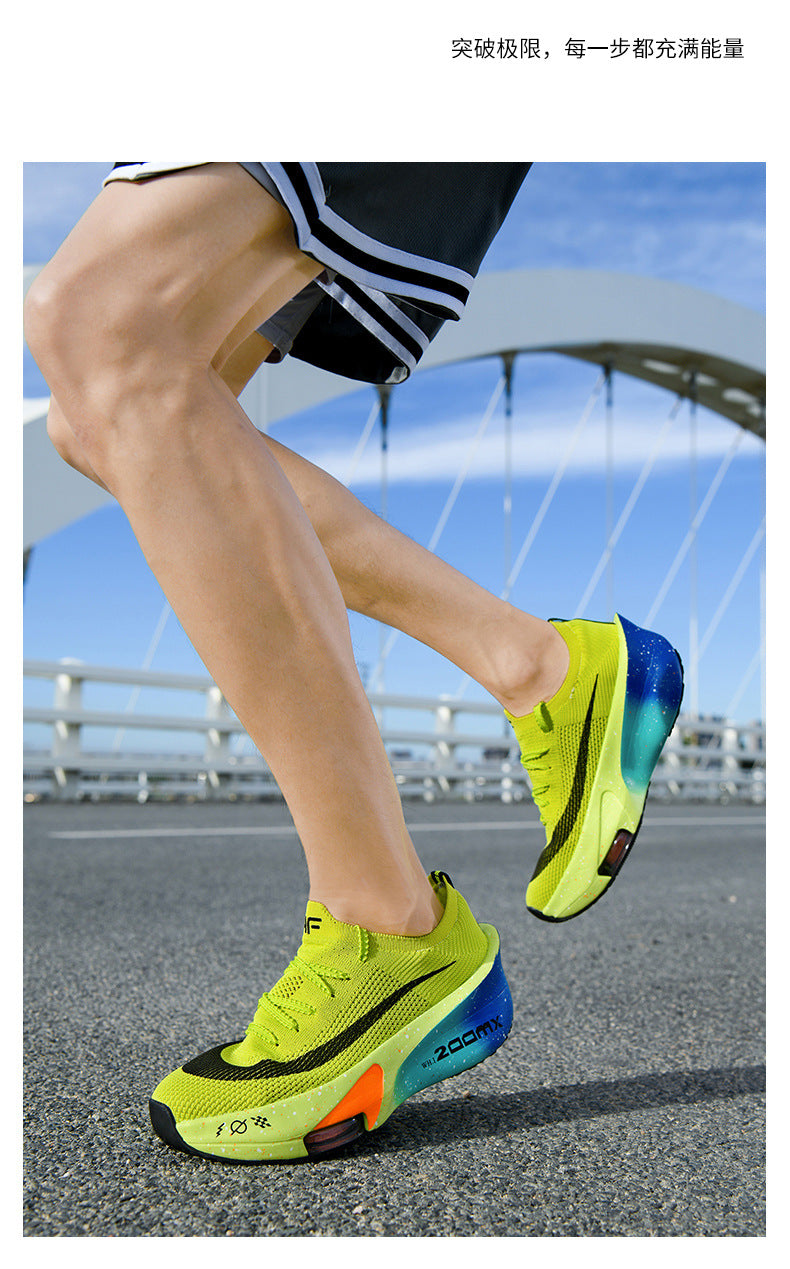 2025Autumn New High Elastic Double Mesh Breathable Sports Shoes Air Cushion Shock Absorption Full Palm Carbon Plate Couple Racing Running Shoes