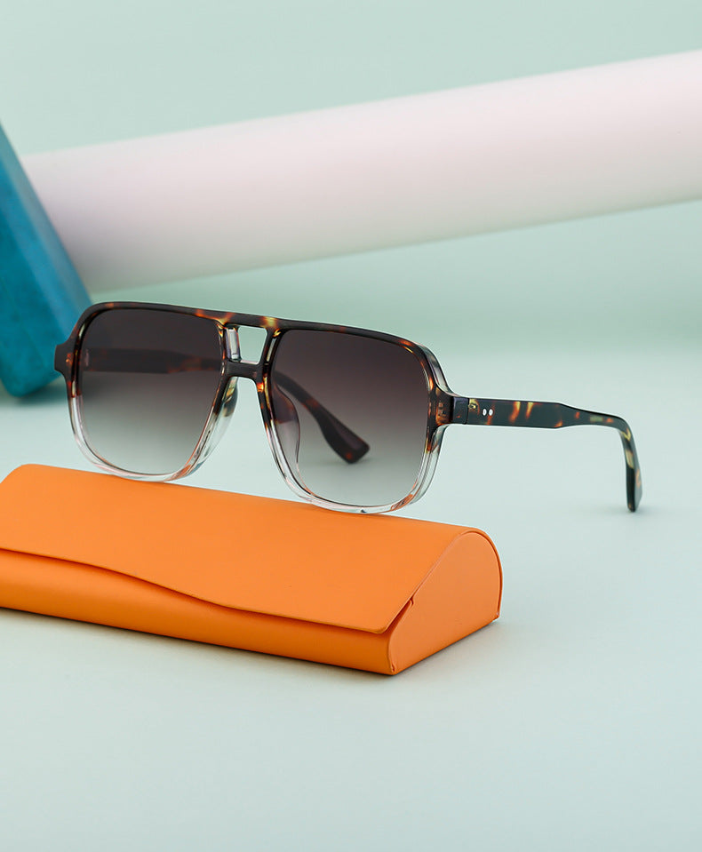 European and American Retro Double Bridge Sunglasses for Men, Large Frame Driving Sunglasses, Men's Outdoor Hiking Sun Protection Glasses shades