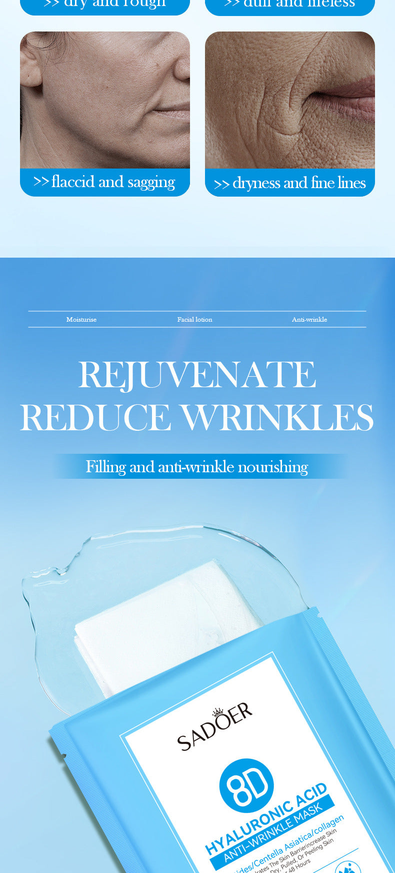 Full English Hyaluronic Acid Mask25mlSADOER8D Anti-wrinkle Nourishing Hydrating Moisturizing  Wholesale