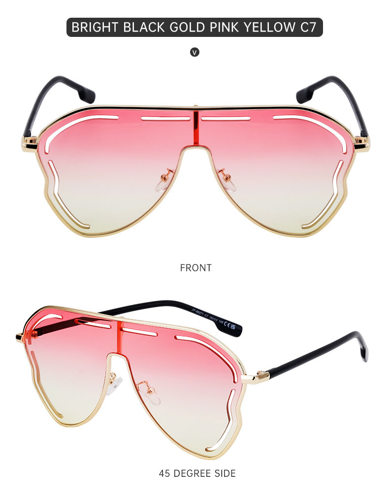 European and American Fashion Large Frame Sunglasses for Women, High-End Unique One-Piece Sunglasses, Trendy Wholesale sunglasses