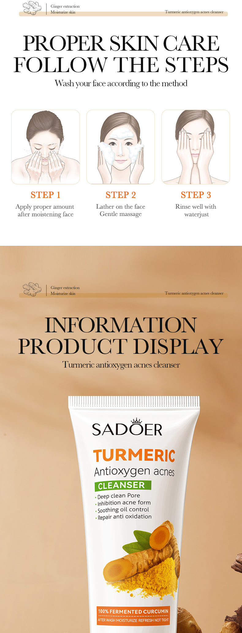 Full English Turmeric Skincare Set SADOER Cleansing, moisturizing, hydrating five-piece set for  foreign trade wholesale