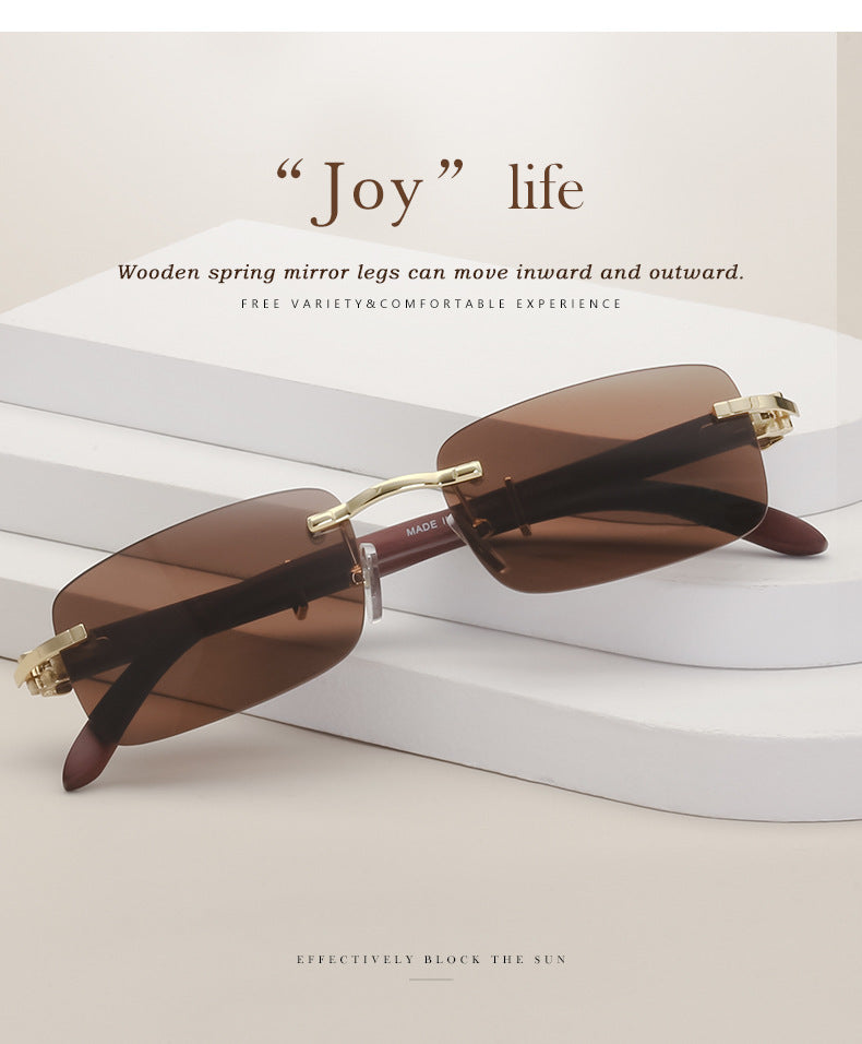 Vintage Wood Grain Sunglasses for Men and Women Fashion Frameless Square Driving Sun Protection Glasses