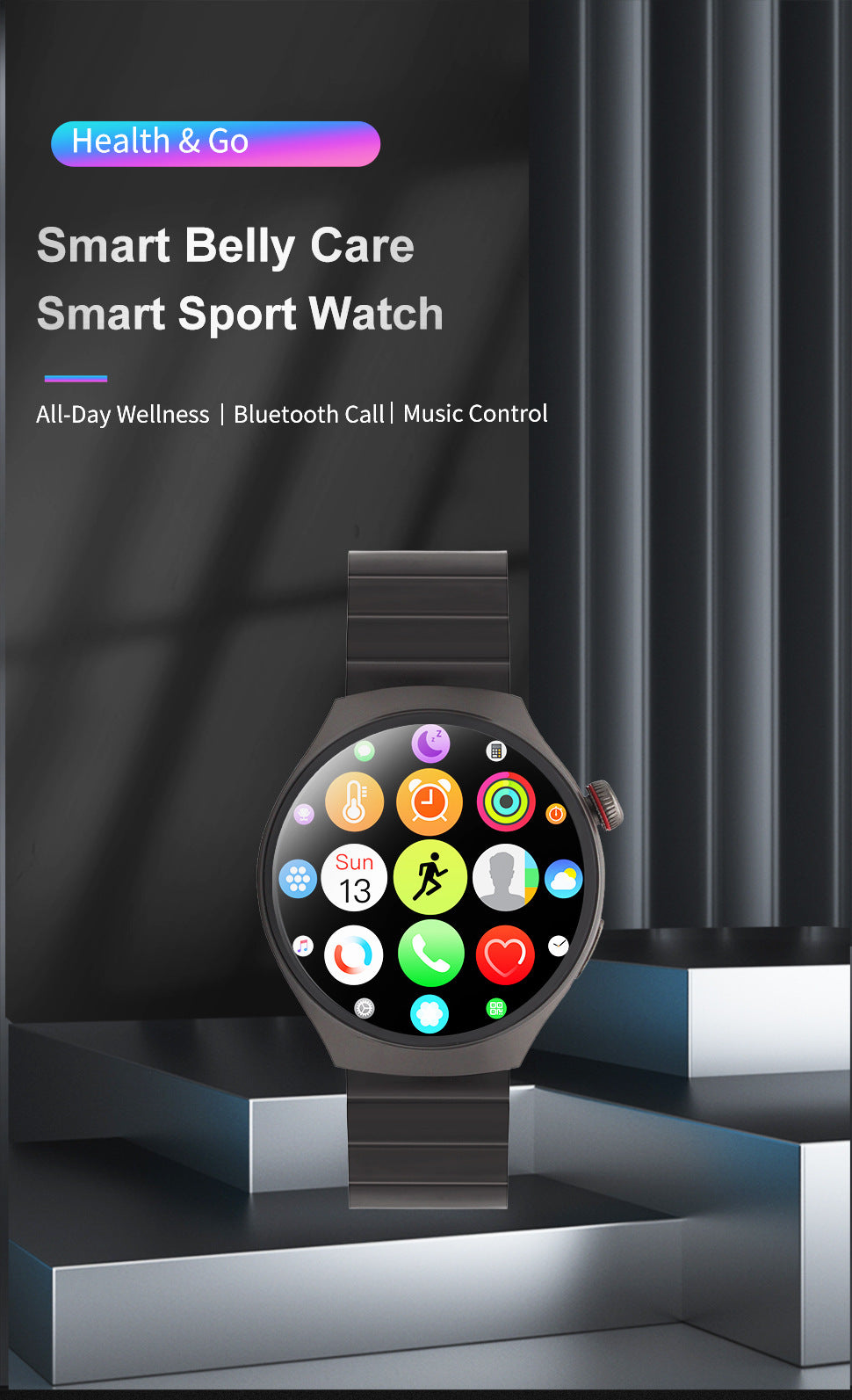 gt4pro Round Screen Smart Watch Bluetooth Call Waterproof Heart Rate Blood Oxygen Monitoring Step Counter Smart Watch