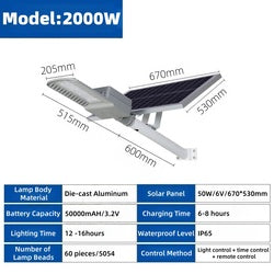 Outdoor Lighting Waterproof IP65 Remote Control Solar Light 300W350W500W1000W1600W2000W Led Solar Street Light