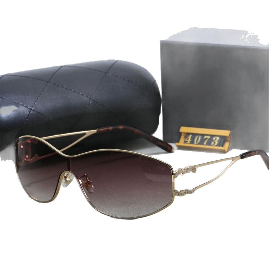 Chanel Style European and American One-Piece y2k Spicy Girl Water silver Sunglasses for Women Trendy High-end Sense Pointed Diamond Retro Hong Kong Style Sunglasses