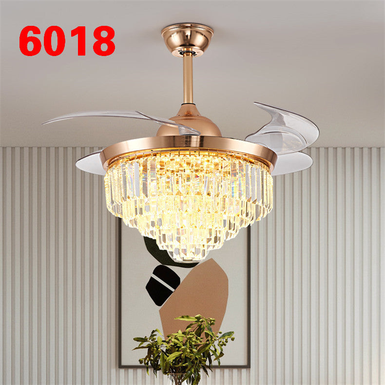 Invisible Fan Light Remote Control led Fan Chandelier Home Electric Fan Lamp scandinavian Iron Restaurant Lamp Crystal Ceiling Fan Lamp