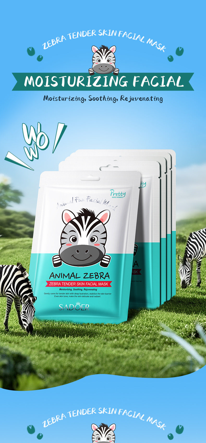 Full English Animal Zebra Pattern Skin Rejuvenation Mask SADOER Moisturizing and Hydrating Face Mask  Wholesale