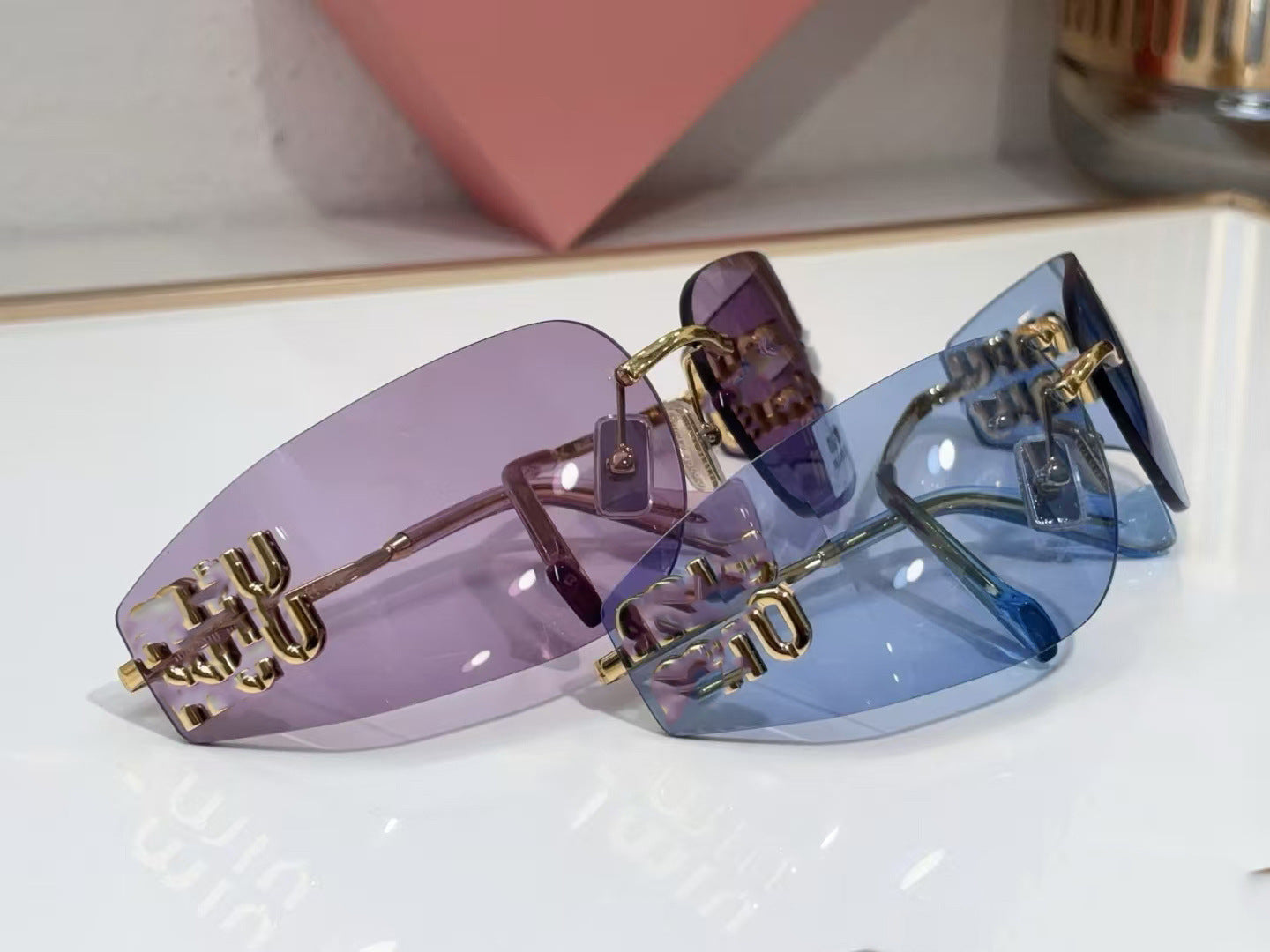 European and American Style miu Miaojia Frameless Sunglasses for Women Xiaohongshu ins Internet Celebrity Style Protective Sunglasses54y