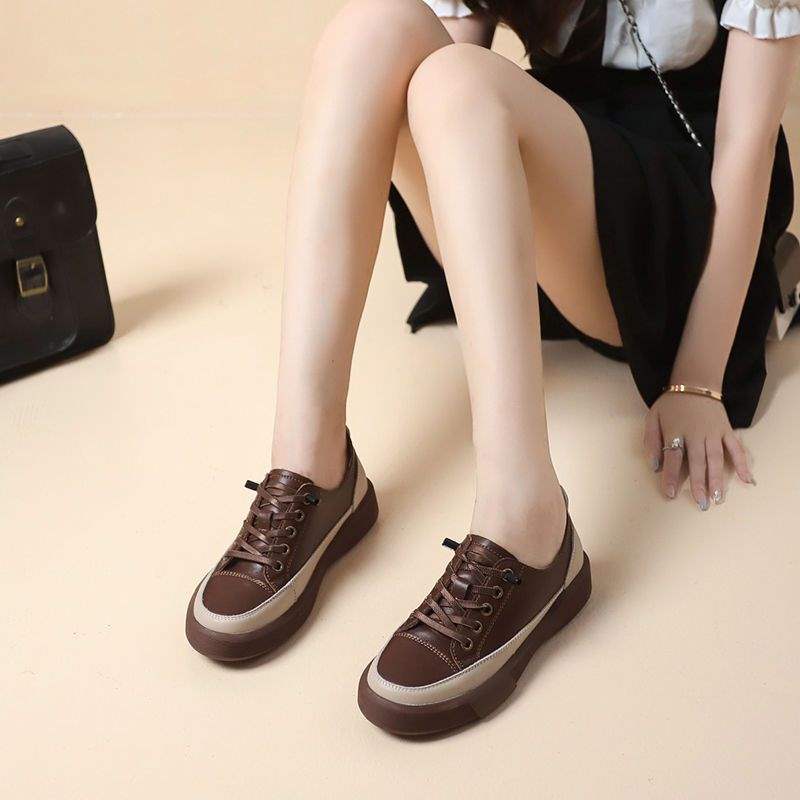 British style thick-soled color-blocking simple sneakers for women2025New Korean Style Simple Non-Slip Loafers for Women Retro Chic