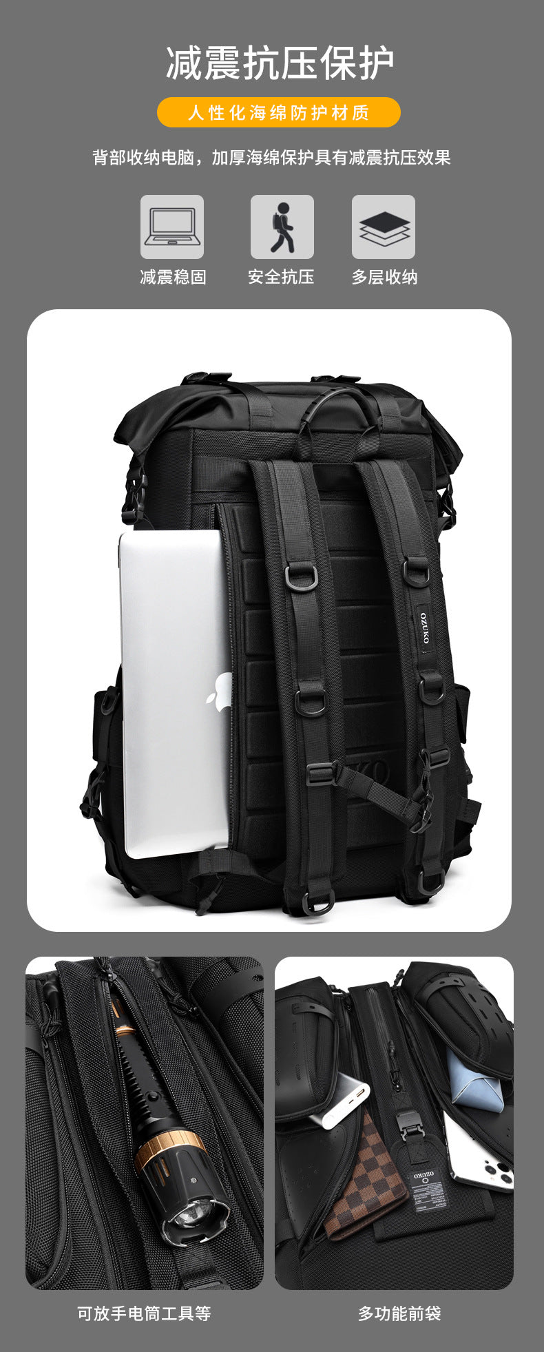 OZUKO Tactical Backpack Men's Shoulder Large Capacity Waterproof Baseball Bag Outdoor Travel Multifunctional Trendy Sports Bag