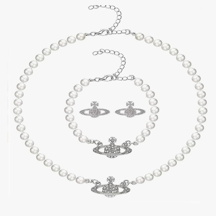 Hot Selling Pearl Necklace Women's Accessories High-end Necklace Sparkling Diamond Pendant Retro Hong Kong Style Collarbone Necklace