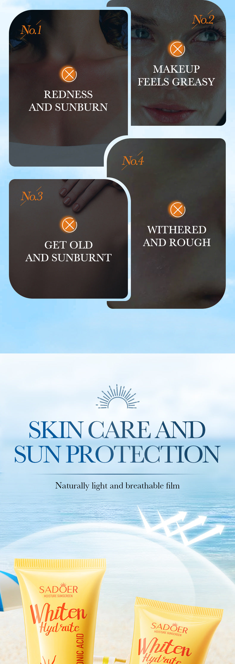 Sunscreen Gel SADOER Water Whitening Anti Light Old Exfoliating Sunscreen Cross-Border Foreign Trade Wholesale