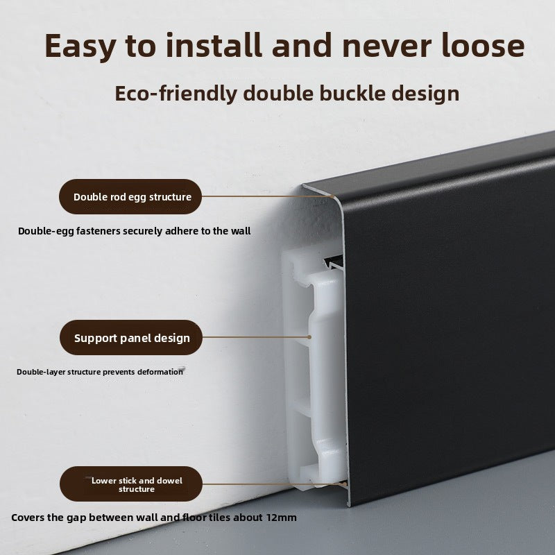 Trendy flat skirting board, thickened snap-on metal baseboard, ultra-narrow corner trim, aluminum alloy skirting board