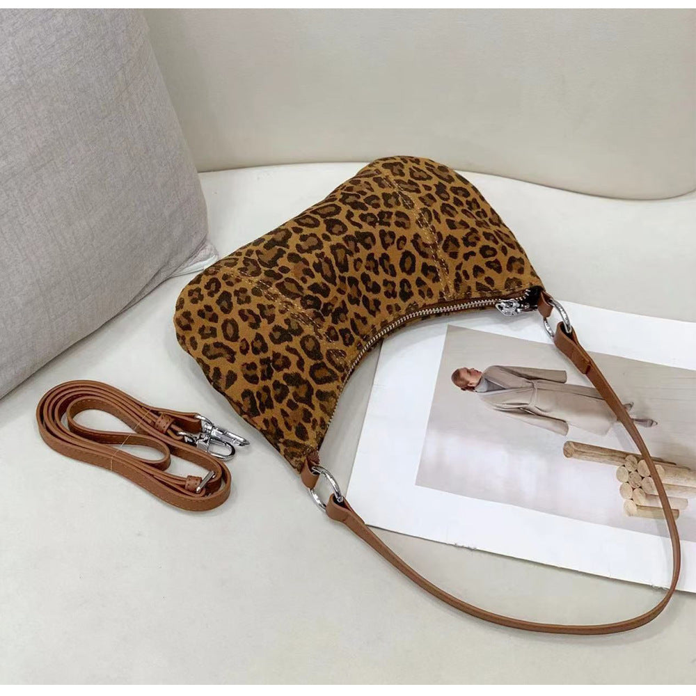 Autumn and winter niche leopard print underarm bag2025New Matte Top Layer Cowhide Single Shoulder Crossbody Bag Handheld Small Bag
