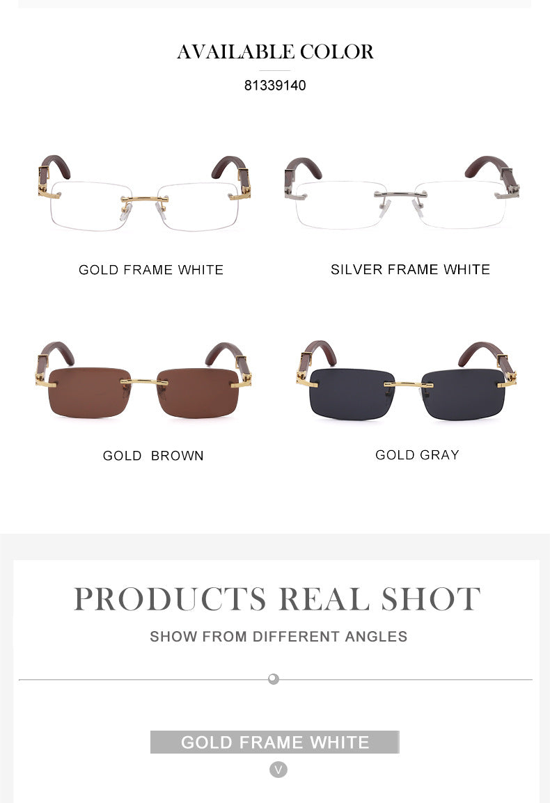Vintage Wood Grain Sunglasses for Men and Women Fashion Frameless Square Driving Sun Protection Glasses