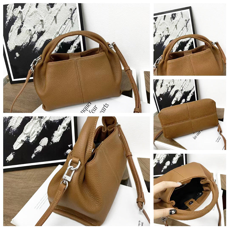 Unique Handbag2025New Handheld Cloud Genuine Leather Women's Bag Vintage Wrinkled Dumpling Bag Versatile Crossbody Bag