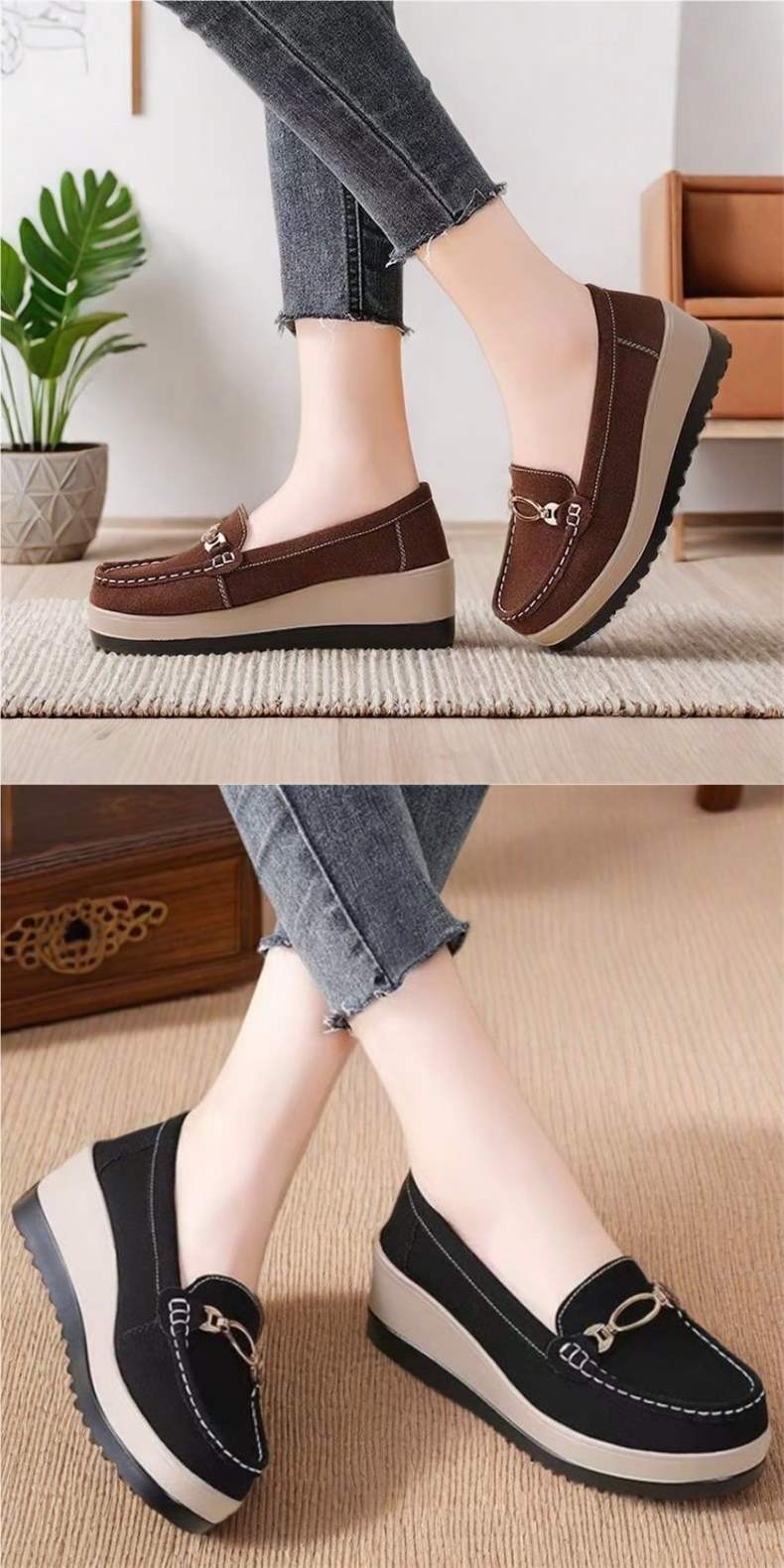 Winter Fleece-Lined Warm Cotton Shoes for Women, Soft Sole Wedge Thick Sole Platform Shoes, Slip-On Mom Shoes