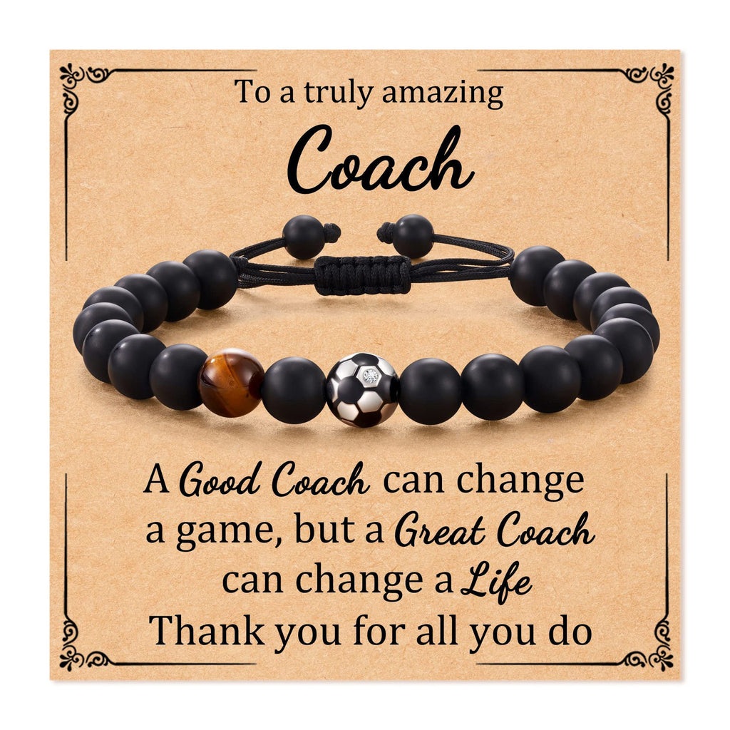 Football Beaded Bracelet to my son Gift Black Matte Coach Bracelet Tiger Eye Stone Baseball Woven Bracelet