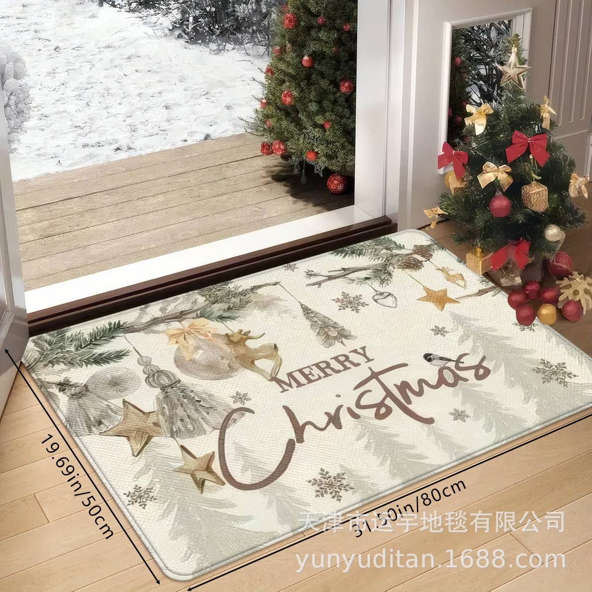 Christmas Decorative Doormat Crystal Velvet Non-Slip Door Mat Festive Atmosphere Entrance Door Mat Outdoor Dust Removal Mat