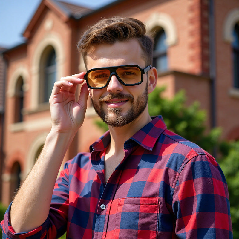 European and American Fashion Square Frame Sunglasses for Men Driving Special Propionic Acid Insert Pin Temple Sunglasses Men's Glasses shades