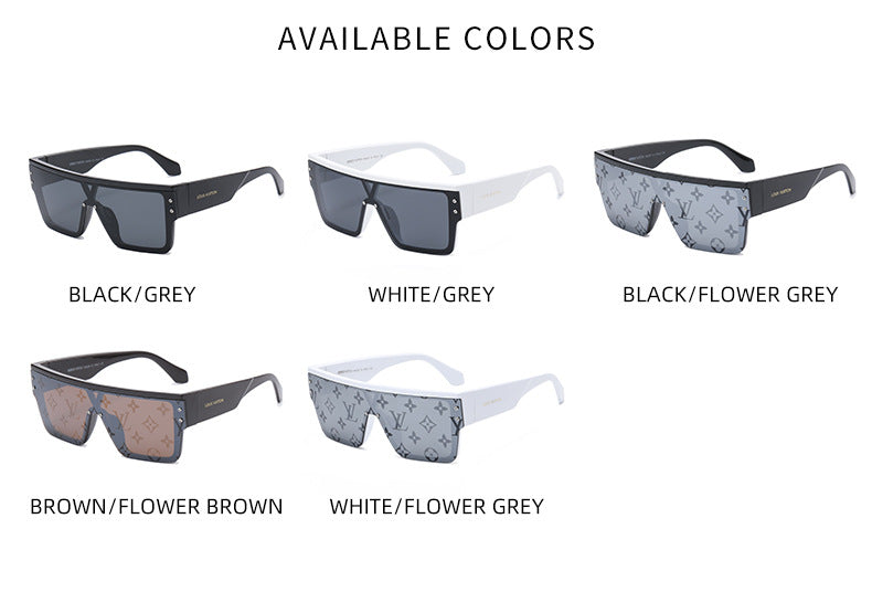 Donkey House1583European and American One-Piece Fashion Personality Sunglasses for Women, White Mercury Print Trendy Sunglasses for Men