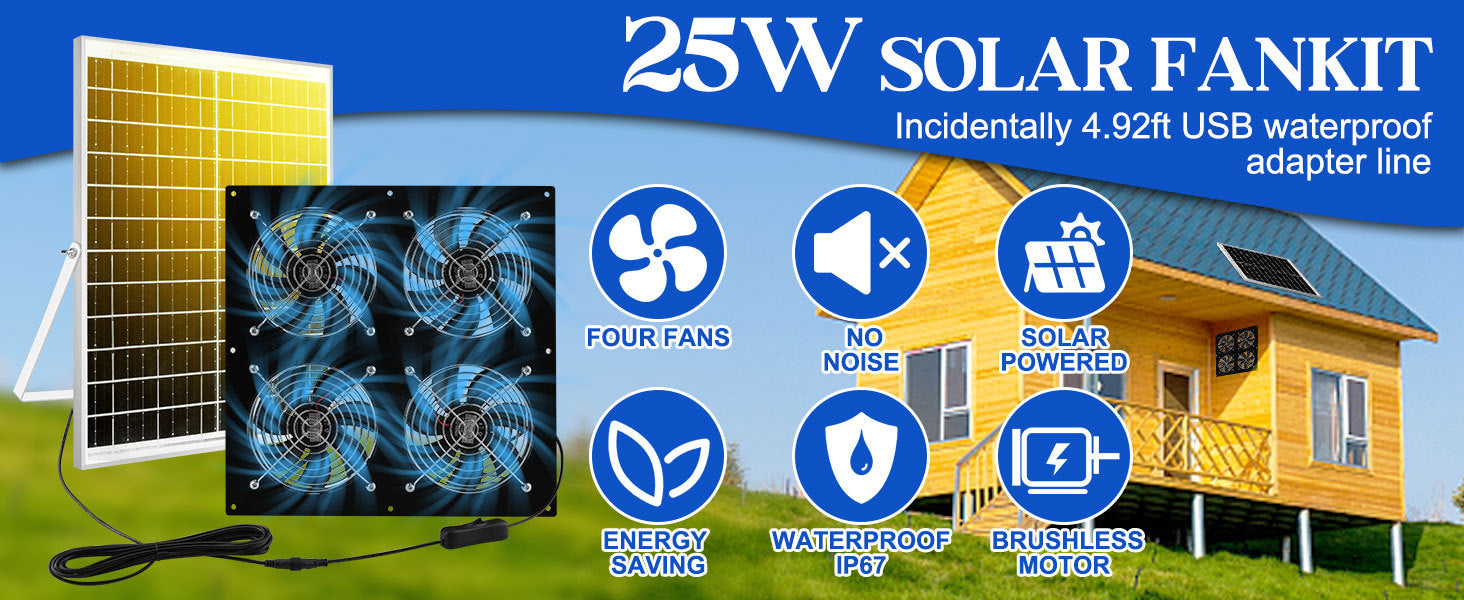 25W Solar Fan Kit4Exhaust fan suitable for chicken coops,Greenhouse,Shed,Pet room,Home Use