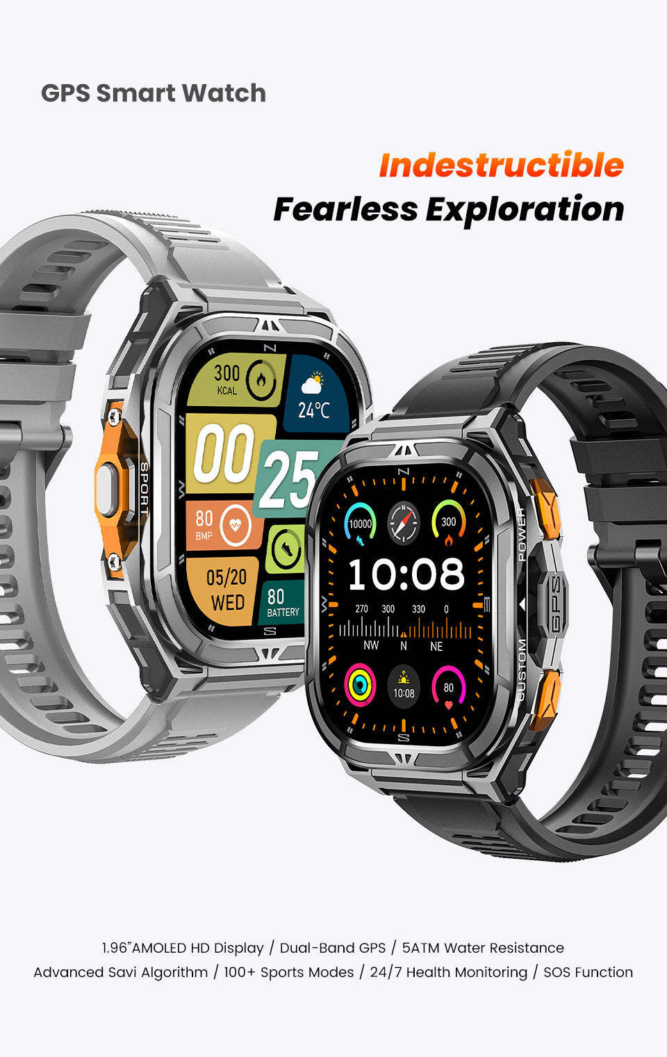 X5Smart Watch Bluetooth Call True Heart Rate Step Sleep Monitoring I Deep Waterproof GPS Beidou Positioning Three Defenses