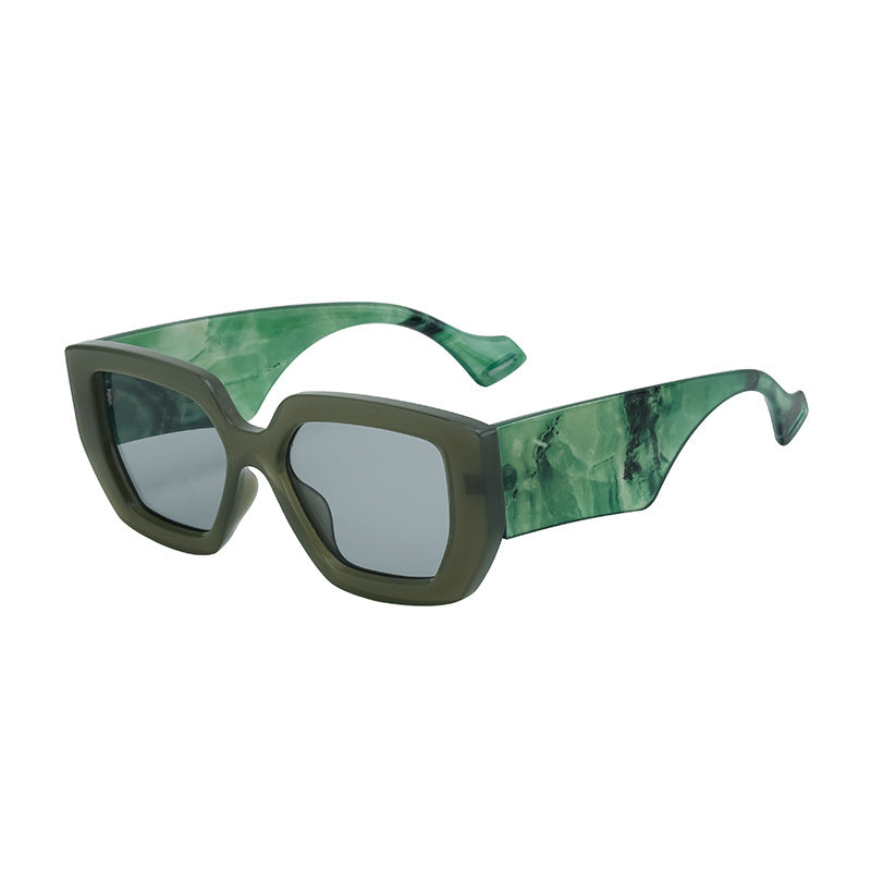 Trendy Square Frame Wide Temple Sunglasses for Women, Internet Celebrity Style Large Frame Sunglasses for Women sunglasses