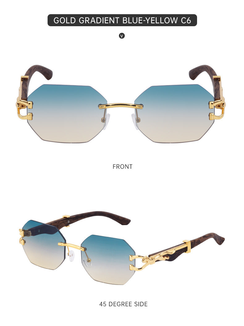 Vintage Imitation Wood Grain Leopard Temple Sunglasses Men's Square Frame Cut Edge Driving Sunglasses Wholesale shades