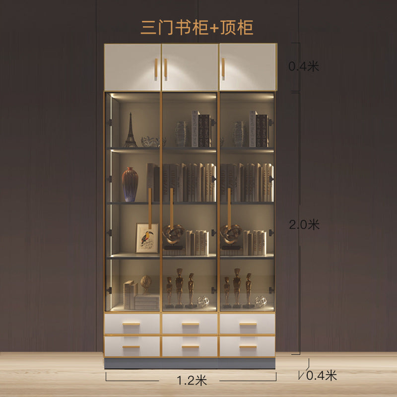 Modern Light Luxury Bookshelf Paint-Free Board Aluminum Alloy Glass Door Combination Bookshelf Wine Cabinet Simple Floor Storage Cabinet Integrated