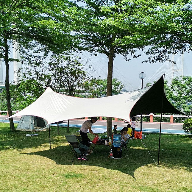 Outdoor Camping Canopy Portable Foldable Camping Gear Rainproof Sunproof Awning Black Coating Sunshade Travel Gear