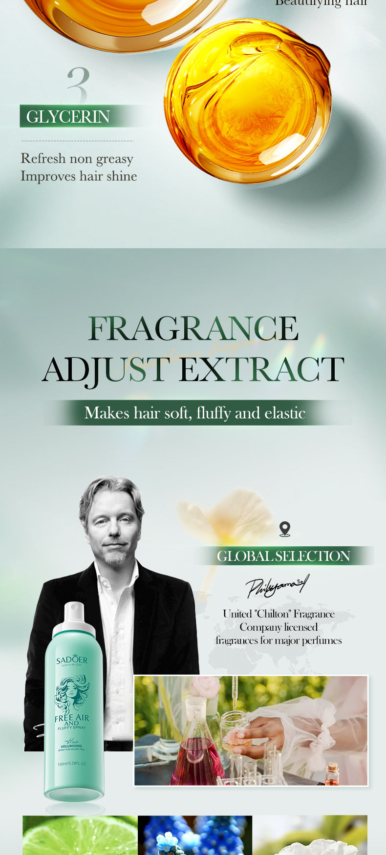 Hair Volumizing Spray SADOER Oil Removal and Smooth Hair Spray for Improving Hair Texture, Cross-Border Wholesale