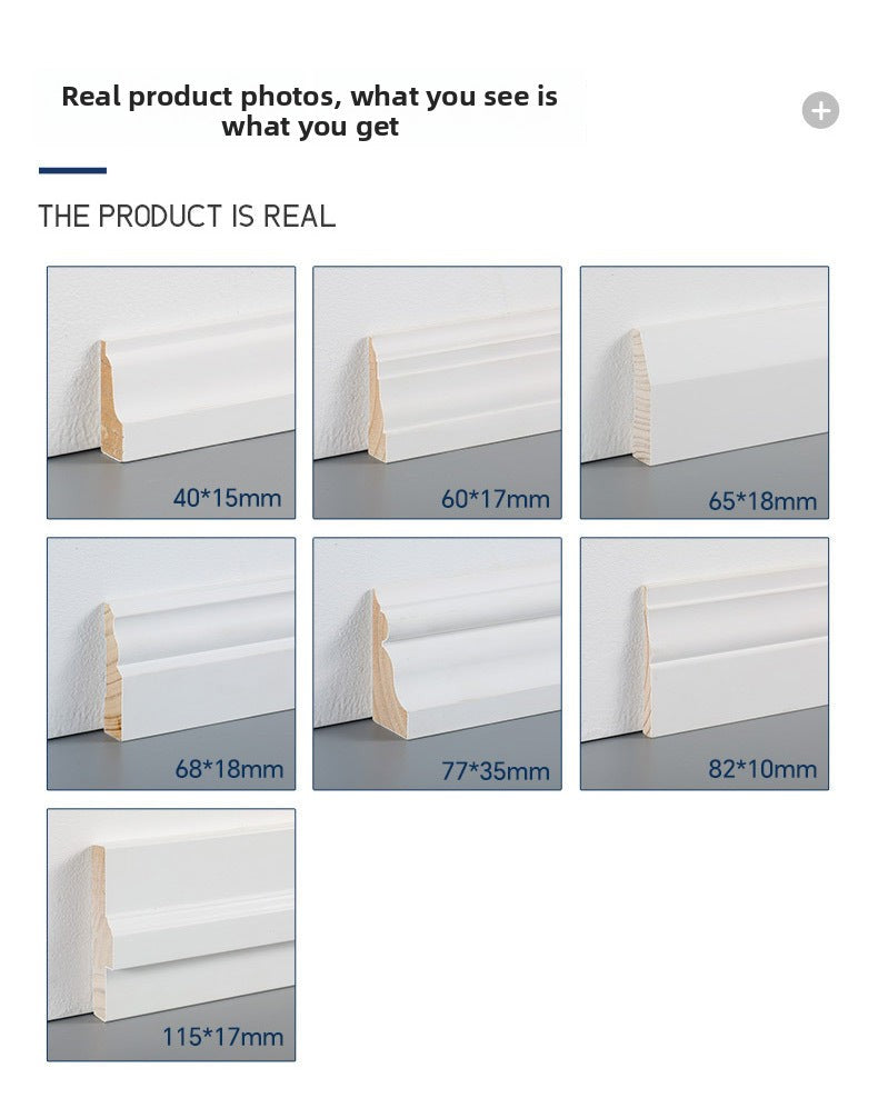European and American popular pine skirting board, painted decorative trim, skirting line, solid wood skirting board