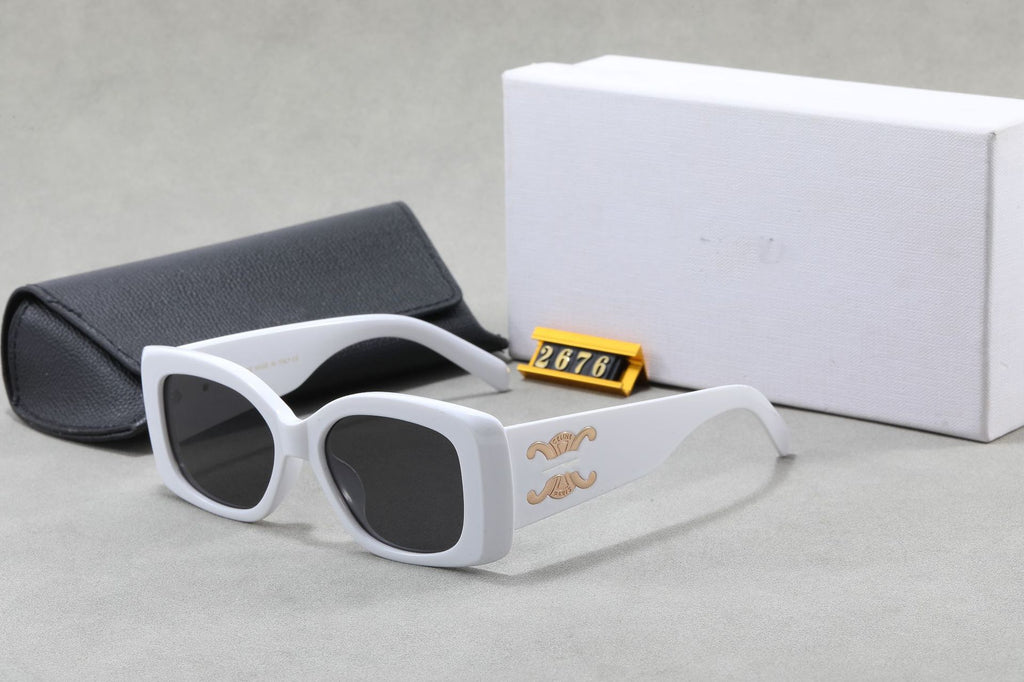 25New Spring Summer Arc de Triomphe Square Frame Face Slimming Sunglasses for Women Large Logo Wide Leg Sun Glasses UV Protection