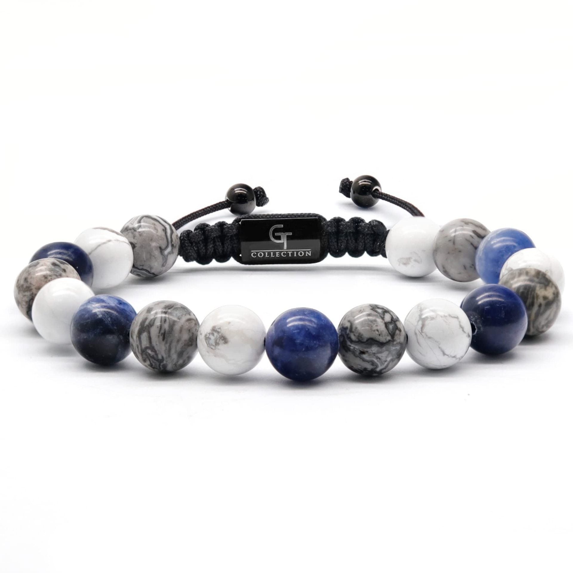 Men's Black Matte Woven Bracelet with Natural Stone10mm Beaded Stretch Bracelet Lapis Lazuli Tiger Eye Stone Woven Bracelet