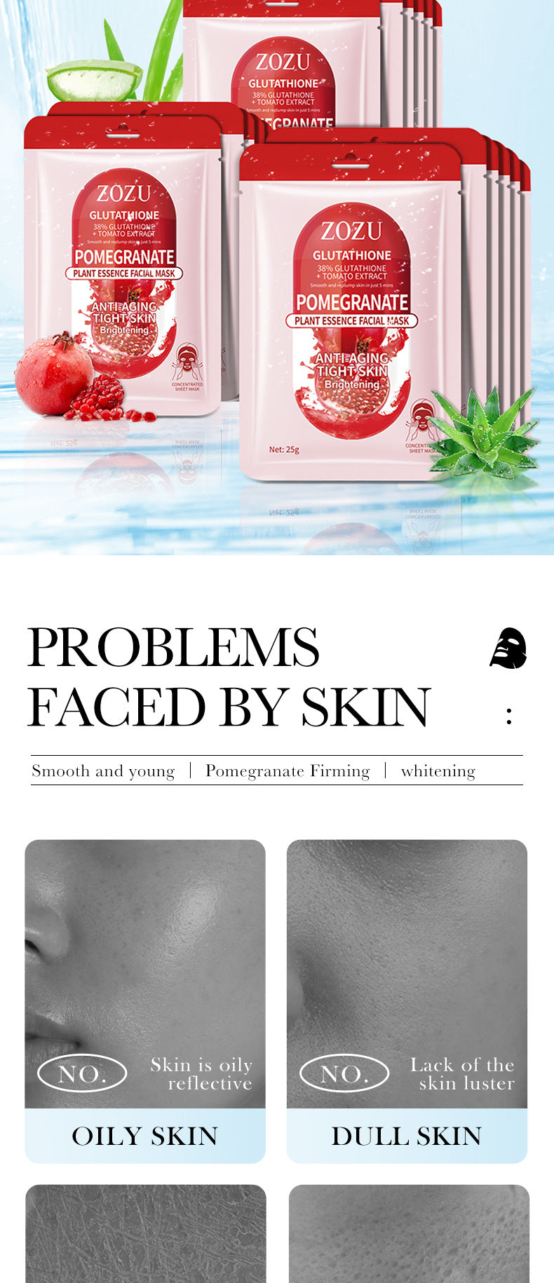 Cross-border Plant Face Mask25g ZOZU Hydrating and Moisturizing Red Pomegranate Nourishing Export Manufacturer Wholesale