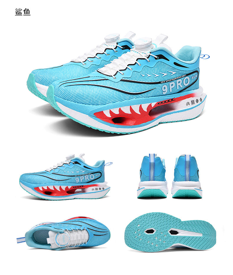 Autumn Winter New Double Mesh Thickened Knob Buckle Parent-Child Sports Shoes Real Explosive Carbon Plate Soft Sole Couple Running Shoes