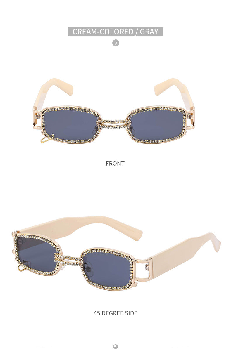 Korean Style gm Big Brand Same Style Sunglasses for Women Small Frame Hanging Ring Sunglasses for Men ins Diamond-encrusted Sunscreen Internet Celebrity Sunglasses