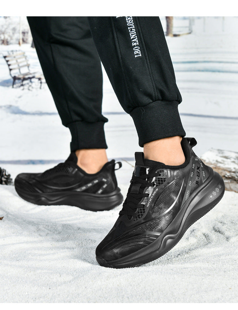 Autumn Winter New Large Size Fashion Leather Surface Fleece Lined Thickened Warm Casual Shoes Real Carbon Plate Sports Running Shoes